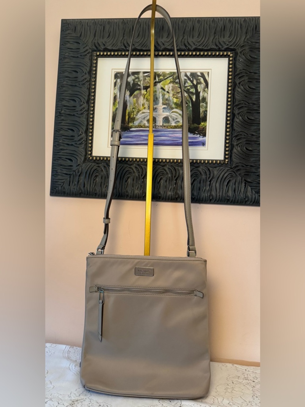 kate spade Taupe Shoulder Bag with Metal Logo Plaque